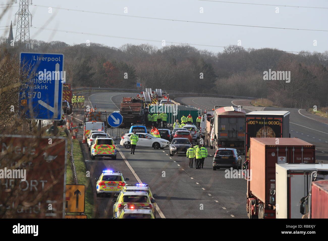 Serious traffic crash with damaged vehicles and emergency crews working